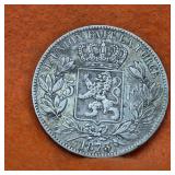 1873 Silver 5 Francs Belgium