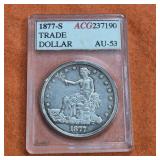 ACG AU53 1877S Silver US Trade Dollar