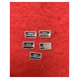 Set of Five 1 Gram .999 Fine Silver USCG Bars