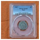 1867 US Shield Nickel with Rays PCGS AG03