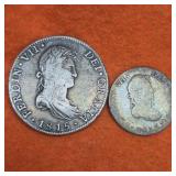 Two 1815 Spanish Silver Reales Coins
