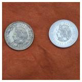 Two 90% Silver Coins Mexico 1948 Cinco Pesos