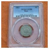 1866 US Shield Nickel with Rays PCGS AU50