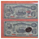 Two 1867 Macon & Brunswick Railroad $2 Notes