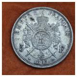 1867 Silver 5 Francs French Empire Napoleon III