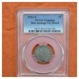 1912S Liberty V Nickel PCGS Genuine Rim Damage