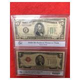 1934 $5 Federal Reserve Note/ 1928 $2 US Note