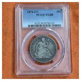 1876CC Carson City US Seated Liberty Half Dollar