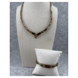 Sterling Silver Geometric Collar Necklace and