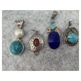 Lot of 4 Sterling Silver Pendants with Turquoise,