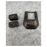 Sterling Silver Belt Buckle set with Stamped