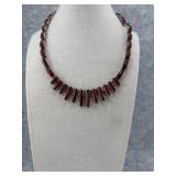Sterling Silver Red Stone Link Necklace with an
