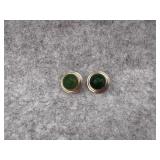 Sterling Silver Button Earrings with Round Green
