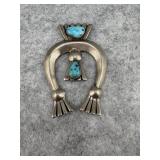 Navajo Sterling Silver and Turquoise Naja Pendant