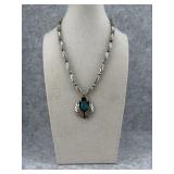 Sterling Silver Necklace with a Central Turquoise