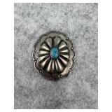 Sterling Silver Concho Pin with a Small Turquoise