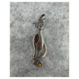 Sterling Silver Cat Pendant with Three Colorful
