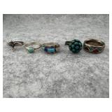 Lot of 5 Sterling Silver Rings with Small