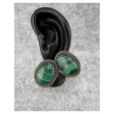 Sterling Silver and Oval Malachite Stud Earrings