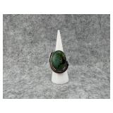 Sterling Silver Ring with an Oval Green Turquoise