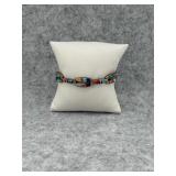 Multi Stone Inlay Link Bracelet Sterling Silver