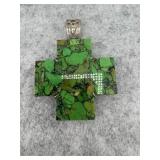 Green Turquoise Cross Pendant with Sterling