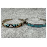 Lot of 2 Native American Sterling Silver Stone