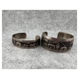 Lot of 2 Navajo Sterling Silver Storyteller Cuff