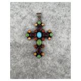 Sterling Silver Multi Gemstone Cross Pendant