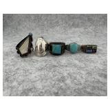 Lot of 5 Sterling Silver Rings with Turquoise and