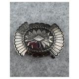 Sterling Silver Concho Belt Buckle with a Central
