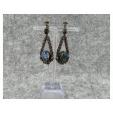 Sterling Silver Screw Back Dangle Earrings with a