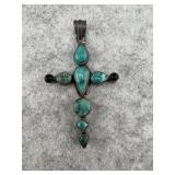 Sterling Silver Cross Pendant with Turquoise