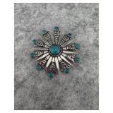 Taxco Sterling Silver Sunburst Brooch with a