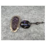 Lot of 3 Sterling Silver Purple Gemstone Brooches