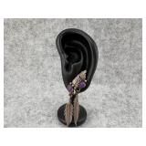 Sterling Silver Feather Earrings with Purple