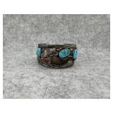 Navajo Sterling Silver Turquoise, Coral and Bear
