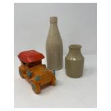 Pearsons Chesterfield & Norclay Pottery Bottles and Jalopy Bank Pearsons Chesterfield & Norclay Pottery Bottles and Jalopy Bank