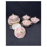 Antique J. Pouyat Limoges Bouillon Set — Five Lidded Cups with Saucers Antique J. Pouyat Limoges Bouillon Set — Five Lidded Cups with Saucers
