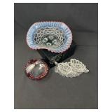 Jefferson Beaded Drapes Bowl, Westmoreland Basket & Heisey Set Jefferson Beaded Drapes Bowl, Westmoreland Basket & Heisey Set
