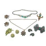 Rhinestones in Greens: Trifari, Czech & Unsigned Rhinestones in Greens: Trifari, Czech & Unsigned