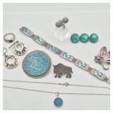 Mix of Turquoise & Onyx Jewelry - Mexico Sterling & Alpaca Mix of Turquoise & Onyx Jewelry - Mexico Sterling & Alpaca