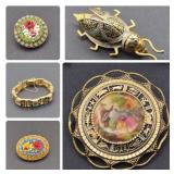 Vintage Damascene & Micro‑Mosaic – Pins, Bracelet Vintage Damascene & Micro‑Mosaic – Pins, Bracelet