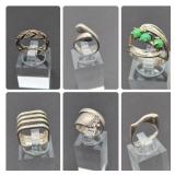 Six Sterling Silver Rings, Sizes 4–7 Six Sterling Silver Rings, Sizes 4–7