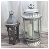 Decorative Wood & Metal Lantern Duo with Six‑Pane Glass Decorative Wood & Metal Lantern Duo with Six‑Pane Glass