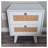 White Bedside Nightstand with Woven Panels White Bedside Nightstand with Woven Panels