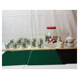 Christmas Cookie Jar & Holly Glass Set
