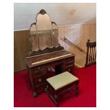 Vintage Vanity Desk w/ Mirror & Stool