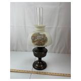 Vintage Oil Lamp w/ Currier & Ives Shade