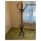 Black Metal Coat Tree w/ Umbrella Stand